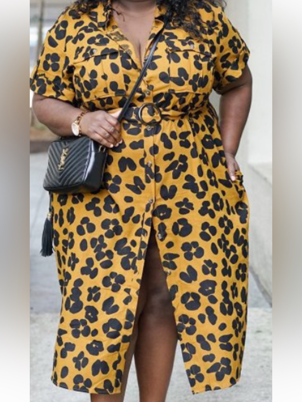 Who What Wear Mustard Yellow and Black Leopard Print Button-Front Dress 3x NWOT